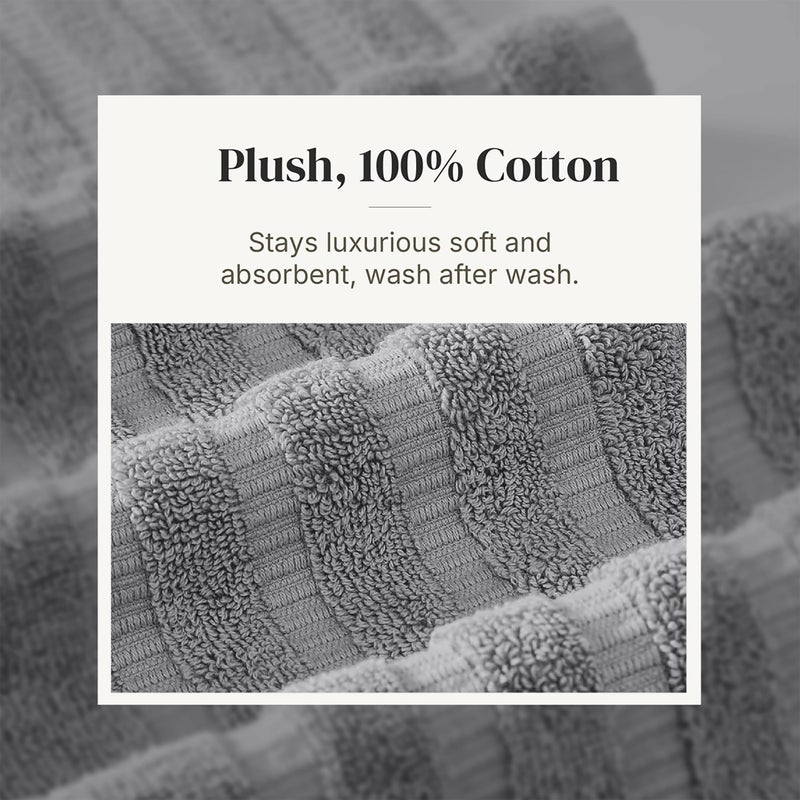 Modern Threads Organic Vines 6-Piece 100% Cotton Towel Set â€“ Yarn Dyed Jacquard & Solid â€“ Includes 2 Bath Towels, 2 Hand Towels, 2 Washcloths â€“ Absorbent, Quick Dry, Soft & Durable â€“ Gray - Image 5